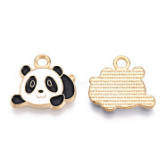 Alloy Enamel Pendants, Cadmium Free & Lead Free, Panda, Light Gold, Black, 14x16x1.5mm, Hole: 2mm(ENAM-T013-11KC)