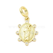 Brass Micro Pave Cubic Zirconia European Dangle Charms, Saint Jude, Large Hole Pendants, Real 16K Gold Plated, 28.5mm, Hole: 4.2mm(KK-D325-25G-03)