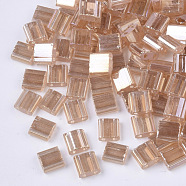2-Hole Glass Seed Beads, Transparent Colours Luster, Rectangle, Dark Salmon, 5x4.5~5.5x2~2.5mm, Hole: 0.5~0.8mm(SEED-S023-36C-01)