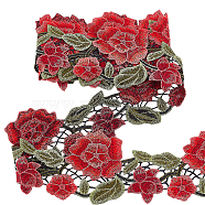 Elite Embroidery Polyester Lace Ribbons, Jacquard Ribbon, Rose, Red, 4-1/8 inch(105mm), about 3.28 Yards(3m)/Set(SRIB-PH0001-28)