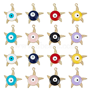 SUPERFINDINGS 16Pcs 8 Colors Alloy Enamel Pendants, Cadmium Free & Nickel Free & Lead Free, Star with Evil Eye, Light Gold, Mixed Color, 26.5x24x3mm, Hole: 2mm, 2pcs/color(ENAM-FH0001-13LG)