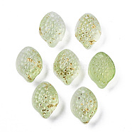 Transparent Spray Painted Glass Charms, with Golden Foil, Textured, Lemon, Light Green, 14x10x9mm, Hole: 1mm(X-GLAA-R215-02-B04)