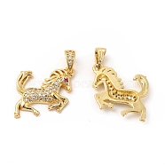 Brass Micro Pave Cubic Zirconia Pendants, Horse Charm, Golden, Clear, 15.5x21.5x3mm, Hole: 5x3mm(KK-H441-11G)