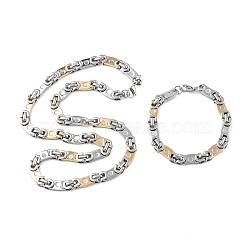 PVD Vacuum Plating 201 Stainless Steel Oval Link Chain Necklace & Bracelets Set, 304 Stainless Steel Clasp Jewelry Set for Men Women, Golden & Stainless Steel Color, 23.82 inch(605mm), 8.86 inch(225mm)(SJEW-G083-16GP)