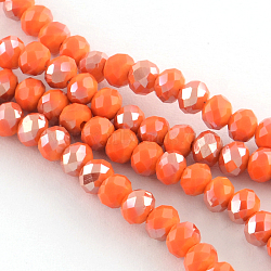 Electroplate Glass Faceted Rondelle Bead Strands, Half Plated, Dark Orange, 6x4mm, Hole: 1mm, about 87~90pcs/strand, 15.7 inch(EGLA-Q056-6mm-09)