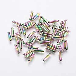 Ion Plating(IP) 304 Stainless Steel Cord Ends, End Caps, Column, Rainbow Color, 7x1.6mm, Hole: 0.8mm, Inner Diameter: 1mm(STAS-K190-01A-M)