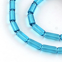 Transparent Glass Bead Strands, Tube, Dodger Blue, 10x4mm, Hole: 0.5mm, about 32~33pcs/strand, 12.5 inch(GLAA-R162-10x4-03)