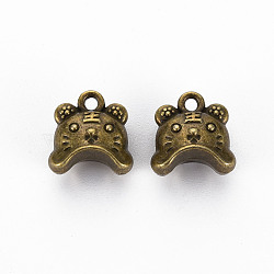 Tibetan Style Alloy Charms, Cadmium Free & Lead Free, Tiger, Antique Bronze, 12.5x12.5x7.5mm, Hole: 1.8mm(TIBEP-N010-013AB-RS)