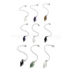 Natural & Synthetic Gemstone Pointed Dowsing Pendulums, Bullet Charm, with Rack Plating Brass Chain & Lobster Claw Clasps, Lead Free & Cadmium Free, 226~230mm, Hole: 2.5mm(G-F763-05P)