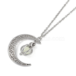 Alloy Resin Moon Pumpkin Pendants Necklaces, Brass Cable Chains, Glow in the Dark , Stainless Steel Color, 17.40 inch(44.2~46cm)(NJEW-S417-01B)