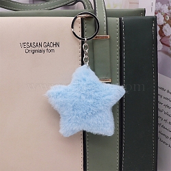 Imitation Rabbit Fur Keychain, Bag Pendant Decoration, Butterfly, Light Sky Blue, Pendant: 12.5x8cm(PW-WGED029-09)