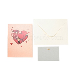 Rectangle 3D Pop Up Paper Greeting Card, with Paper Card and Envelope, Valentine's Day Wedding Birthday Invitation Card, Heart, 200x150x3mm, Open: 200x300x130mm(AJEW-F064-01B)