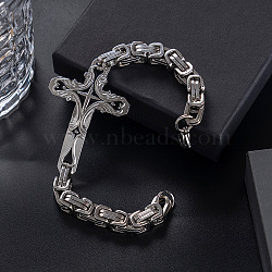 Gothic Style Cross 304 Stainless Steel Link Bracelets, Byzantine Chains Bracelets for Men Women, Stainless Steel Color, 8-5/8 inch(22cm)(FS-WG287BB-02)
