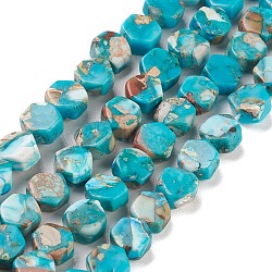 Synthetic Imperial Jasper Beads Strands, Dyed, Hexagon, Turquoise, 7x6.5x3.5~4mm, Hole: 0.8mm, about 60~63pcs/strand, 15.75''~16.34''(40~41.5cm)(G-K336-03A)