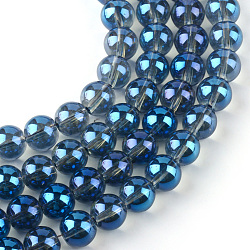 Electroplate Glass Beads Strands, Rainbow Plated, Round, Cornflower Blue, 7.5x8.5mm, Hole: 1mm, about 104pcs/strand, 30.3 inch(EGLA-Q062-8mm-A14)