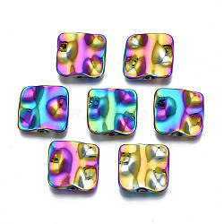 Rack Plating Rainbow Color Alloy Beads, Cadmium Free & Nickel Free & Lead Free, Hammered Square, 15x14.5x3mm, Hole: 1~1.2mm(PALLOY-S180-363)
