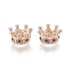 Alloy European Beads, Large Hole Beads, with Rhinestone, Crown, Jet, Rose Gold, 11.5x6mm, Hole: 5mm(MPDL-S066-006A-RG)