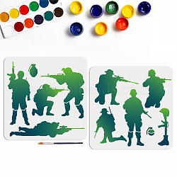 US 1 Set Soldier PET Hollow Out Drawing Painting Stencils, for DIY Scrapbook, Photo Album, with 1Pc Art Paint Brushes, Human, 300x300mm, 2pcs/set(DIY-MA0004-38A)