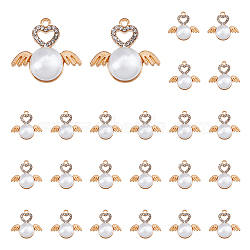 DICOSMETIC 40Pcs Alloy Rhinestone Pendants, with ABS Plastic Imitation Pearl, Heart and Wing, Golden, 24x25.5x12mm, Hole: 1.5mm(FIND-DC0002-97)