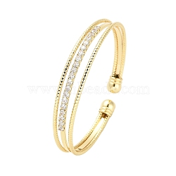 Brass Micro Pave Clear Cubic Zirconia 3-Line Open Cuff Bangles for Women, Real 18K Gold Plated, 1/4~3/8 inch(0.7~0.95cm), Inner Diameter: 2-1/4x2 inch(5.7x5cm)(BJEW-M312-06G)