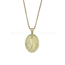 201 Stainless Steel Pendant Necklaces, Oval with Human, Real 18K Gold Plated, 23.35 inch(59.3cm)(NJEW-C034-35G)