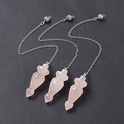 Natural Rose Quartz Pointed Dowsing Pendulums, with Rack Plating Brass Findings, Cadmium Free & Lead Free, Cone, 232x2.5mm, Hole: 1.2~1.8mm(AJEW-B020-03P-07)