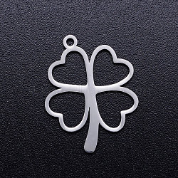 304 Stainless Steel Hollow Pendants, Clover, Stainless Steel Color, 23x18x1mm, Hole: 1.5mm(STAS-Q201-JN296-1)