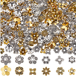 360Pcs 12 Styles Tibetan Style Alloy Bead Cap, Flower, Antique Silver & Antique Golden, 2~9x2~10x1.5~3mm, Hole: 1~2mm, 30pcs/style(FIND-SC0008-81)