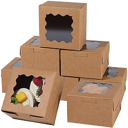 Cardboard Boxes, with Plastic Windows, Square, Sandy Brown, 10.3x10.6x6.3cm(CON-WH20006-006B)