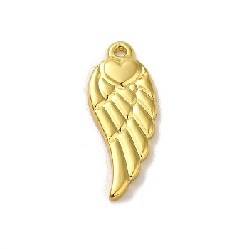 304 Stainless Steel Pendants, Wing Charm, Real 18K Gold Plated, 20x8x1.5mm, Hole: 1.2mm