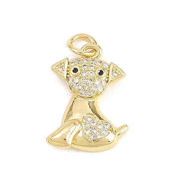 Brass Micro Pave Clear Cubic Zirconia Pendants, Long-Lasting Plated, Rack Plating, Lead Free & Cadmium Free, Real 18K Gold Plated, Dog, 17.5x13x3.5mm, Hole: 3.5mm