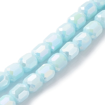 Electroplate Glass Beads Strands, AB Color Plated, Faceted, Barrel, Light Blue, 8x8mm, Hole: 1.2mm, about 80pcs/strand, 26.14''(66.4cm)