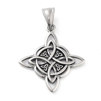 304 Stainless Steel Pendants, Witch Knot Charm, Antique Silver, 35x30.5x2.8mm, Hole: 4.8x8.8mm