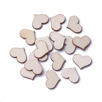 Undyed Wood Cabochons, Heart, Antique White, 13x17x2mm