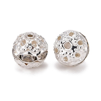 Brass Rhinestone Beads, Grade A, Silver Color Plated, Round, Crystal, 8mm, Hole: 1mm