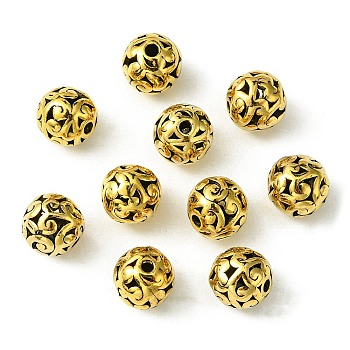 Tibetan Style Hollow Alloy Beads, Round, Golden, 11mm