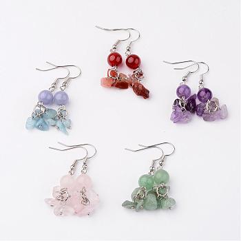 Natural Gemstone Dangle Earrings, with Platinum Tone Brass Earring Hook, 42mm, Pin: 0.7mm