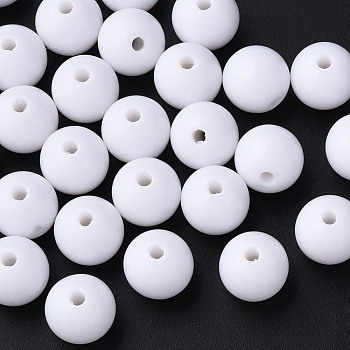 Opaque Acrylic Beads, Round, White, 14x13mm, Hole: 2.4mm  about 356pcs/500g