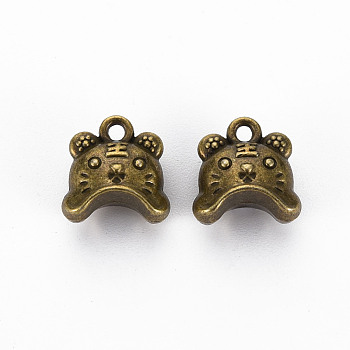Tibetan Style Alloy Charms, Cadmium Free & Lead Free, Tiger, Antique Bronze, 12.5x12.5x7.5mm, Hole: 1.8mm