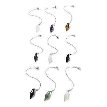 Natural & Synthetic Gemstone Pointed Dowsing Pendulums, Bullet Charm, with Rack Plating Brass Chain & Lobster Claw Clasps, Lead Free & Cadmium Free, 226~230mm, Hole: 2.5mm