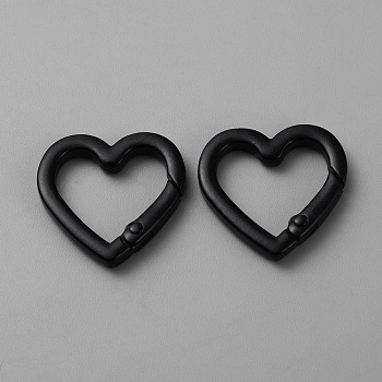 Zinc Alloy Spring Gate Rings, Heart, Black, 25x26x3.5mm