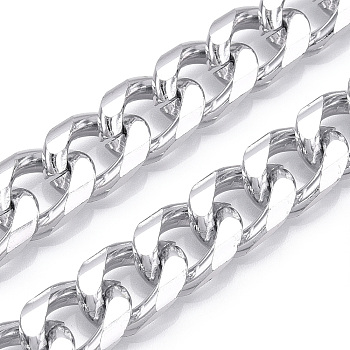 Aluminum Curb Chains, Diamond Cut Cuban Link Chains, Unwelded, Silver, 16.5x12x4mm