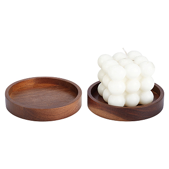 2Pcs Wood Candle Tray Candle Holders, Flat Round, Coconut Brown, 100x18mm, Inner Diameter: 89.5mm
