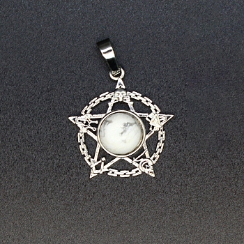 Natural Howlite Pendants, Star Charms, 27x25x6mm