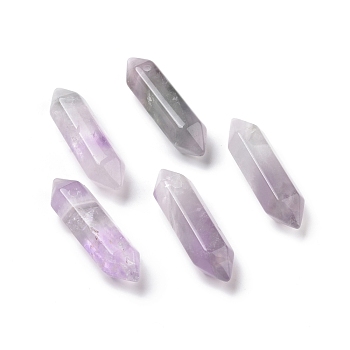 Natural Fluorite Double Terminal Pointed Pendants, Faceted Bullet Charm, 30~35x8~9x8~9mm, Hole: 1.4mm