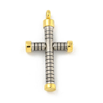 Ion Plating(IP) 304 Stainless Steel Pendants, Cross Charm, Golden & Stainless Steel Color, 28.5x16x4mm, Hole: 2mm