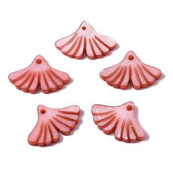 Natural Freshwater Shell Pendants, Dyed, Ginkgo Leaf, Salmon, 12x17.5x2mm, Hole: 1.2mm