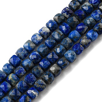 Natural Lapis Lazuli Beads Strands, Faceted, Cube, 3.7~4x3.7~4x3.7~4mm, Hole: 0.6mm, about 102pcs/strand, 15.47~15.51 inch(39.3~39.4cm)
