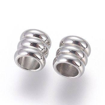 201 Stainless Steel Beads, Large Hole Beads, Grooved Column, Stainless Steel Color, 6x6x6mm, Hole: 4mm