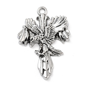 Tibetan Style Alloy Pendants, Eagel with Cross, Antique Silver, 47.5x32.5x5.5mm, Hole: 3mm